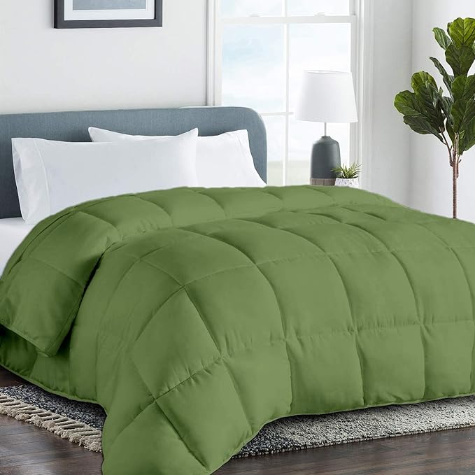 All Season Hypoallergenic Luxurious Down Alternative Cotton Comforter, Ultra-Soft 750 Fill-Power Oversized King Plus Size Measures 120" x 128", Moss