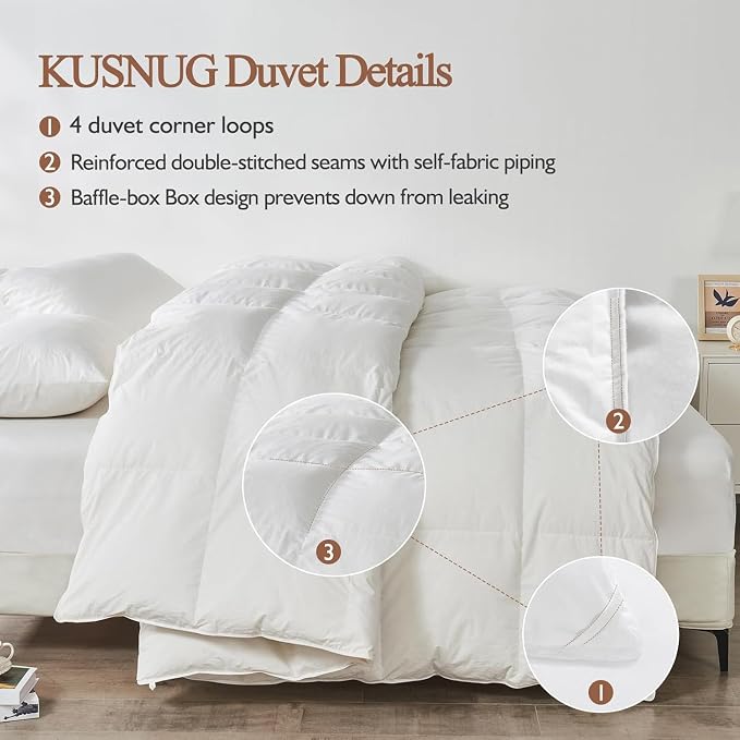 100% Organic Cotton Feather & Down Fibers Comforter Oversized Queen Size, All-Season Hotel-Style Hypoallergenic Duvet Insert 98x98 Inch Ivory White