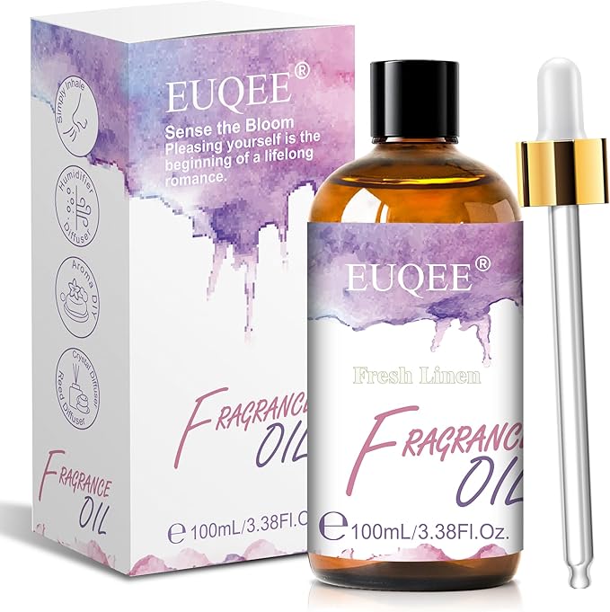 EUQEE Fresh Linen Fragrance Oil with Glass Dropper, 3.38 Fl oz/ 100ml Essential Oils for Diffuser, Candle Making, DIY Soap, Room Spray Making, Laundry Fragrance, Scented Dryer Balls