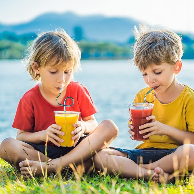 Gejoy 8 Pcs Reusable Stainless Steel Straw with Design Curved Silly Straws with 2 Cleaning Brushes Multicolor Metal Drinking tubes for Kids Adults Juice