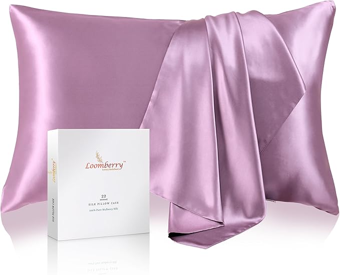 100% Pure Mulberry Silk Pillowcase for Hair and Skin, 6A Grade 22 Momme Silk Pillow Cases with Zipper, Soft Cooling Washable Both Sided Silk Pillow Cover (Lavender, King 20''x36’’)