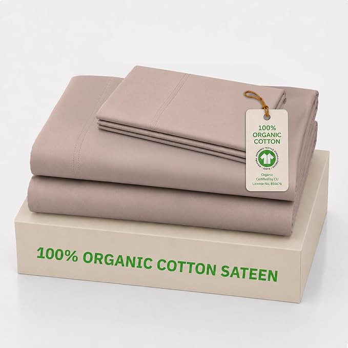 California Design Den Extra Long Twin Sheets Set - 100% Organic Cotton Sheets Twin XL Size, Soft and Lightweight Sateen, Deep Pockets, Durable Bedding - Dusty Rose