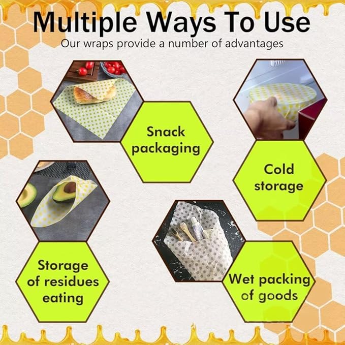 Honeycomb Beeswax Wrapping Paper Cloth 3 PCS Set Degradable for Food Preservation Packaging for Wrapping Bread Swiches