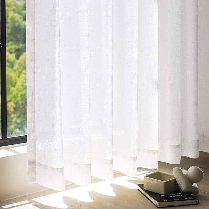 jinchan Linen Curtains 50W x 108L Inch Off White for Living Room Farmhouse Curtains Clip Rings Back Tab Rod Pocket Drapes 4-Panel Set