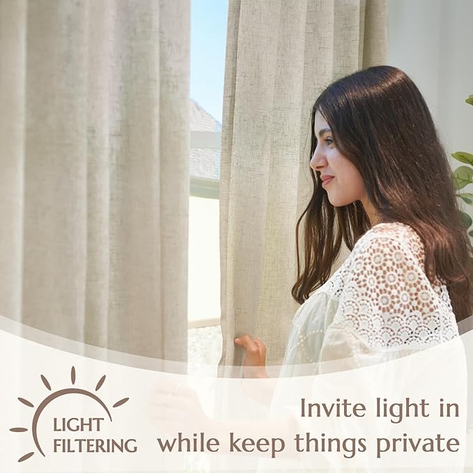 jinchan Linen Curtains with Privacy Lining 90 inch Length Lined Curtains for Living Room Bedroom Light Filtering Oatmeal Drapes Neutral Farmhouse Cottage Core Home Office Rod Pocket Back Tab 2 Panels