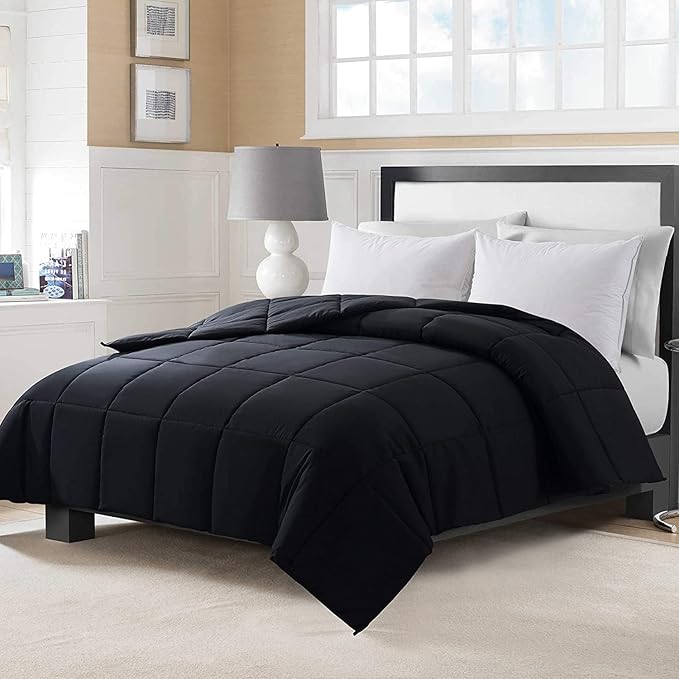 MAPLE DOWN Soft Twin Size Comforter Duvet Insert-Down Alternative Comforter with Corner Tabs-Lightweight Fluffy Breathable Machine Washable (Black,68“x90”)