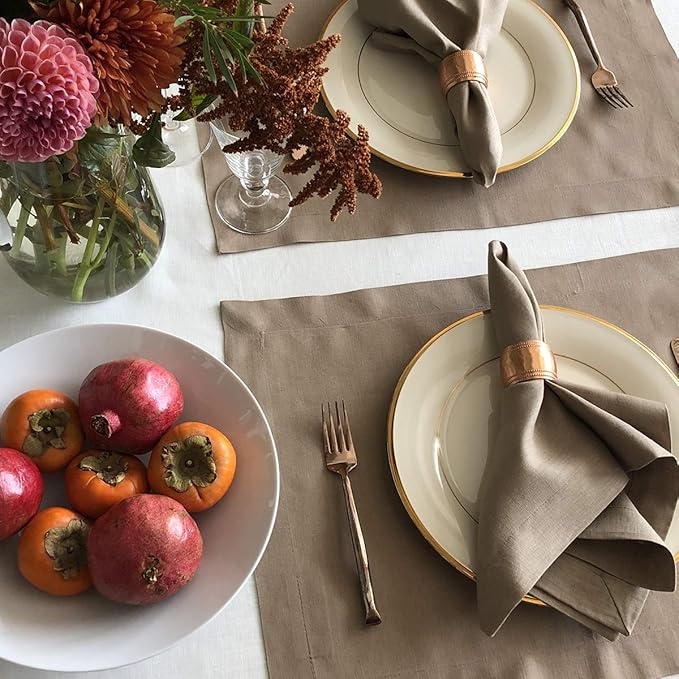 Huddleson Coffee Brown Linen Napkin 20x20 (Set of Four) Luxury Italian Linen Napkin Sewn in US