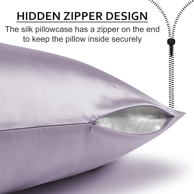 Ravmix Silk Pillow Cases with Zipper, 21momme Mulberry Silk Pillowcase for Hair Skin Health, Soft Smooth Breathable Cool Pillow Cover for Beauty Sleep with Gift Box 1PC(Standard 20"x26", Lilac)