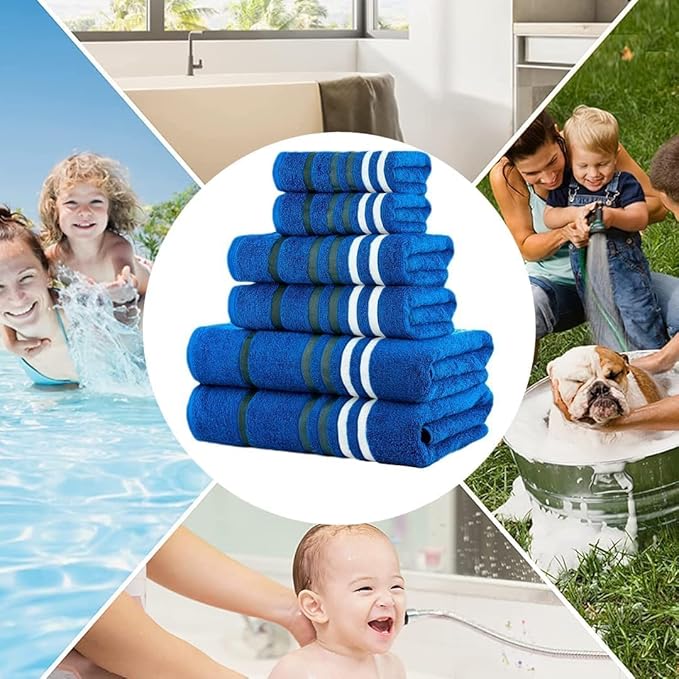 CASA COPENHAGEN Exotic 6Pcs 100% Egyptian Cotton Designer Towels Gift Set- Electric Blue, 550GSM,2Bath2Hand2Washcloths,Bath Towels for Bathroom (Box Pack,Gift Ribbon Set for Women & Men)
