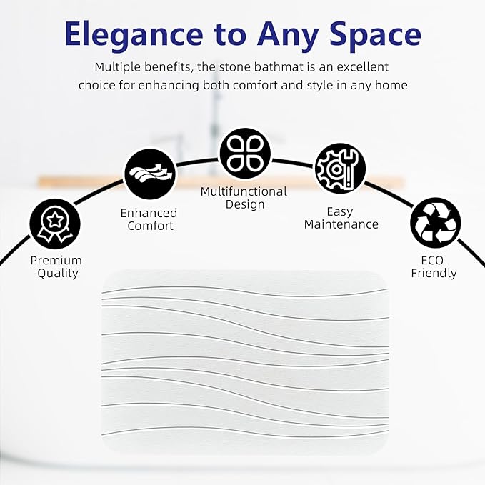 Fast Drying Stone Bath Mats for Bathroom, Non-Slip Diatomaceous Earth Bath Mat, Super Absorbent Bath Mat Stone