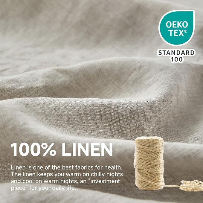 Simple&Opulence 100% Linen Duvet Cover Set, 3 PCS Natural French Flax Ruffle Duvet Cover Full Size, Breathable Comfy Linen Bedding Comforter Cover with 2 Pillowcases (Natural Linen, 78"X 86")