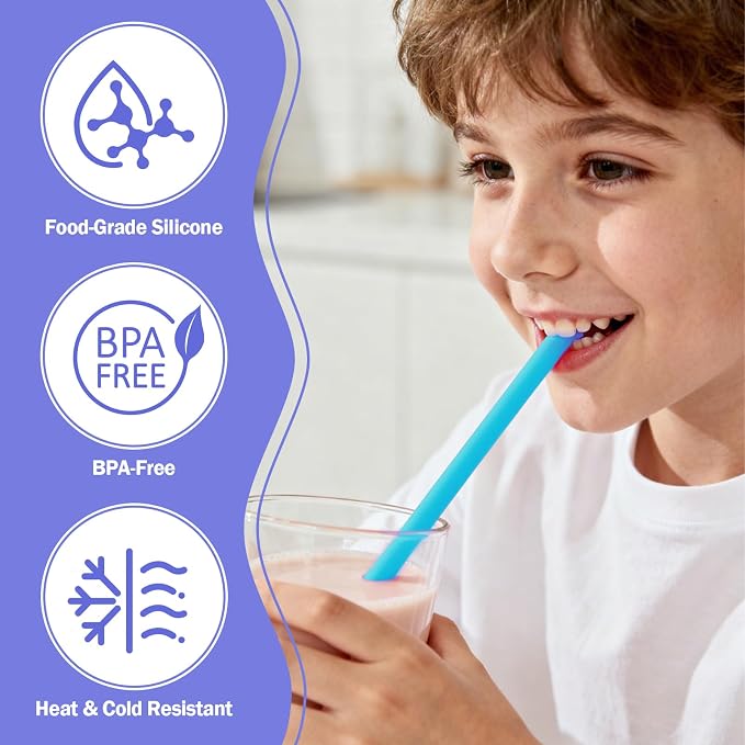 6 Pack Reusable Silicone Straws Compatible with Stanley 40oz 30oz 20oz Tumblers, 12.2" Long x 0.374" Diameter BPA-Free Drinking Straws with 2 Cleaning Brushes, Flexible Cuttable Teeth-Friendly