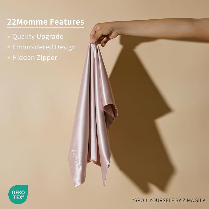 ZIMASILK 22 Momme Silk Pillowcase for Hair and Skin - 100% Pure Mulberry Silk with Hidden Zipper, Gift Box, Comes with Pillowcase Mask Headband Scrunchies (Queen 20"x30", Light Plum)