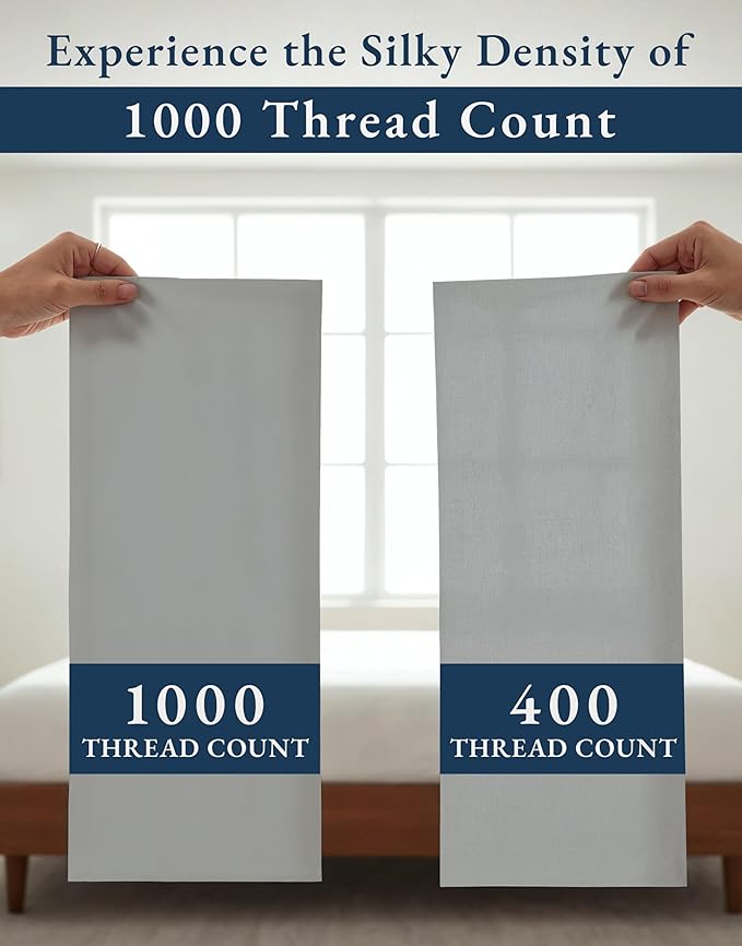 100% Egyptian Cotton Sheets King Size - 1000 Thread Count Naturally Cooling & Breathable Sateen King Size Sheets Set, Ultra-Soft & Durable Hotel Luxury Sheets with 15" Snug Fit Deep Pockets - Silver