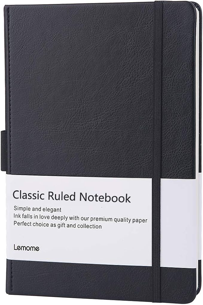 Lemome Ruled Notebook/Journal - Lined Journal for Writing, 5.75'' x 8.4'' Notebook Journal, 146 pages Faux Leather Notebook with Thick Paper, Waterproof Hardcover, Elastic Closure