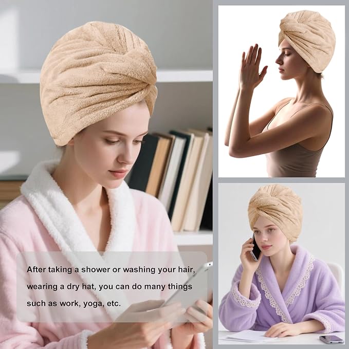 Microfiber Hair Drying Towel Wrap for Women, Hair Turbans Towel for Wet Hair,turbie Twist Hair Towels(The Color of the Picture is for Reference only) (Brown,Brown)