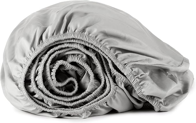 Whisper Organics, Twin Bed Sheet - 100% Organic Cotton Fitted Sheet - 300 Thread Count, Fitted Sheet Only - GOTS Certified - Deep Pocket, Silver Color (Twin Size)