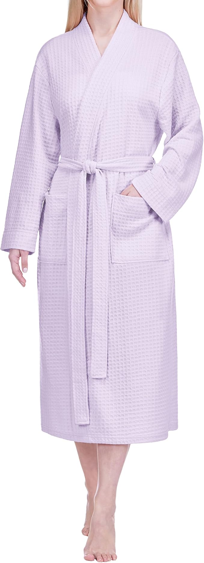 PAVILIA Womens Waffle Knit Robe Lightweight Cotton Blend Full Length House Bathrobe with Pockets