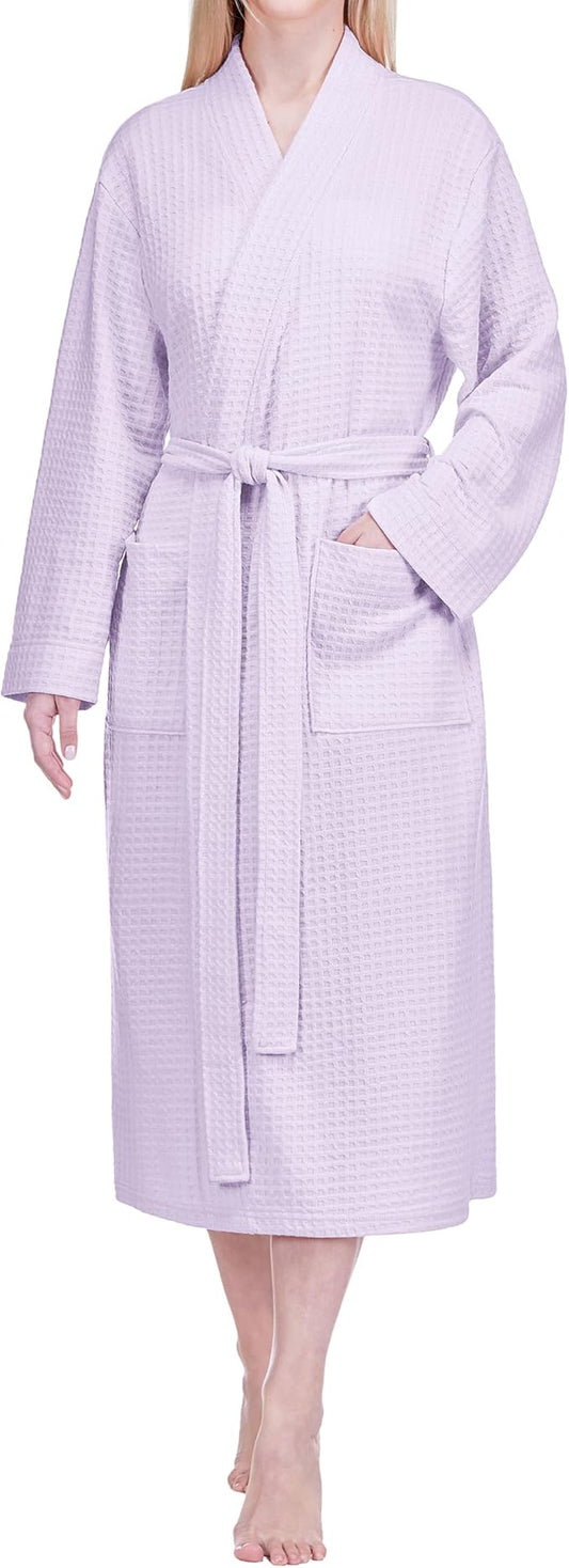 PAVILIA Womens Waffle Knit Robe Lightweight Cotton Blend Full Length House Bathrobe with Pockets