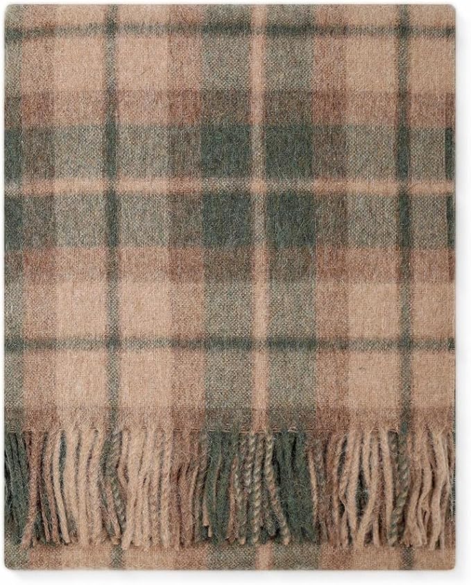 Superfine Alpaca Wool Throw Blanket - Lightweight Alpaca Merino Wool Throw Blankets | Soft Peruvian Alpaca Blanket Wool Blanket Scottish Design 72" x 60" (Apple Green/Beige)