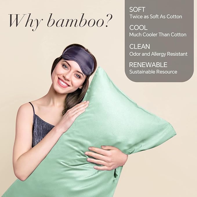 BEDELITE King Size Pillow Cases Set of 2, Rayon Derived from Bamboo, Cooling Pillow Cases for Hot Sleepers & Night Sweats, Breathable and Silky Soft Envelope Pillowcases(Mint Green, 20"x36")