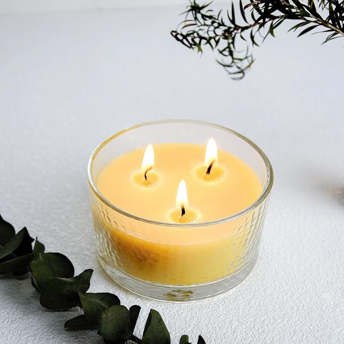 3-Wick Beeswax Candles in Glass Jar, Pure Natural Handmade Beeswax Candles, 4oz - 22-Hour Lasting Candles for Home (Pack of 2)