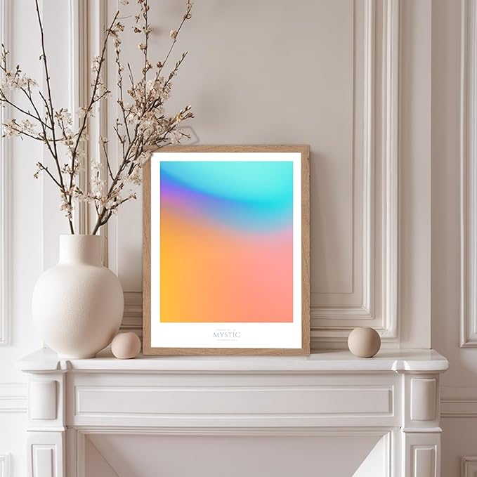 Monem Art Mystic Iridescent Gradient Print - Minimalist Abstract Color Field Poster - Wall Decor for Living Room, Bedroom or Office - 8x10 Beige Framed Wall Art by Rs Lab Studio