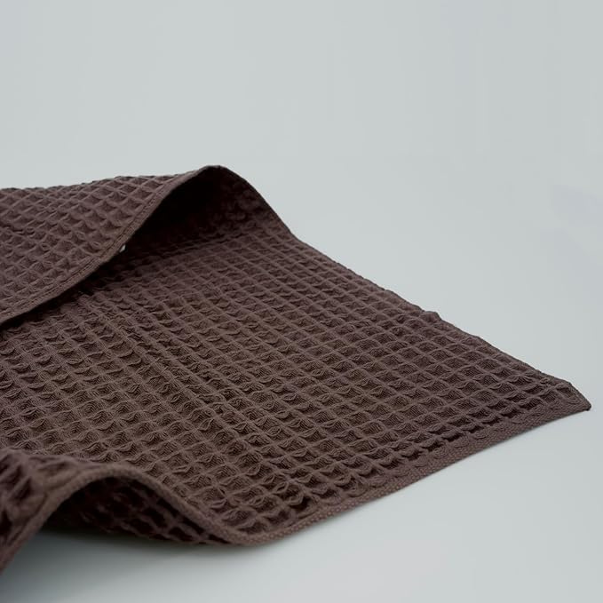 Luxury Organic Japanese Cotton Waffle Bath Towel | Thick, Absorbent, Quick Dry Bathroom Towels for Shower, Sauna, Onsen| Hotel & Spa Quality, Gift-Ready (Dark Cocoa, Complete Set (4-Piece))