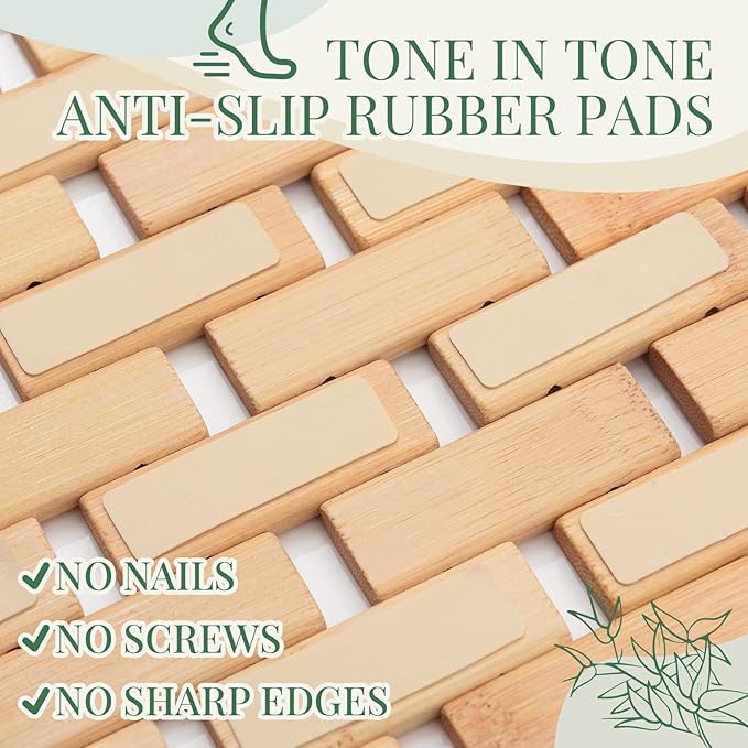 Basic Beyond Bamboo Bath Mat for Bathroom Floor - Quick Dry Wooden Bath Mat, Non-Slip Shower Mat Runner Rug for Indoor or Outdoor (15 x 27, Natural Color)