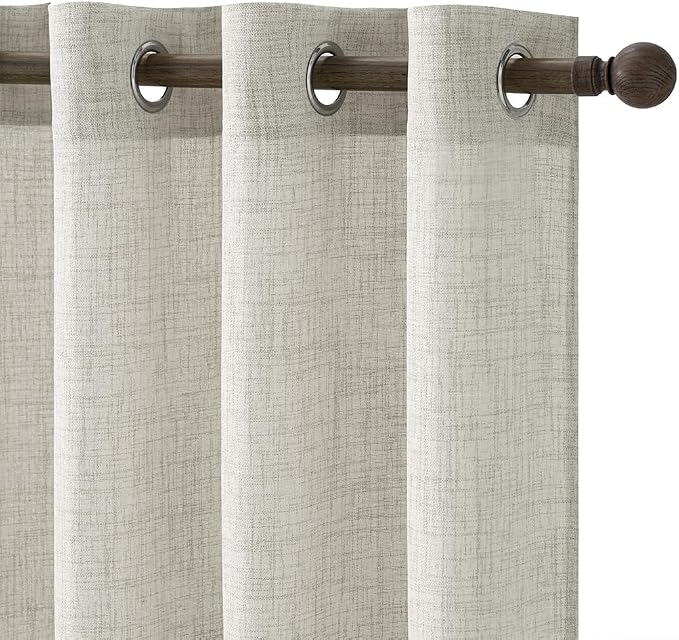 NICETOWN Linen Blended Curtains 63 Inch for Bedroom, Light Filtering Semi Sheer Burlap Curtains Farmhouse Grommet Privacy Window Drapes for Living Room, 2 Panels (52 x 63 Inch, Natural)