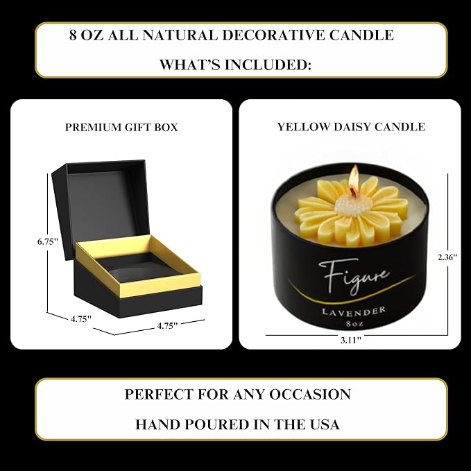 Yellow Daisy Scented Candle – Lavender Aromatherapy | Hand-Poured in USA | All Natural for Women & Men | Organic Soy & Beeswax Blend | 100% Beeswax Wick | Gift-Ready Candle for Relaxation
