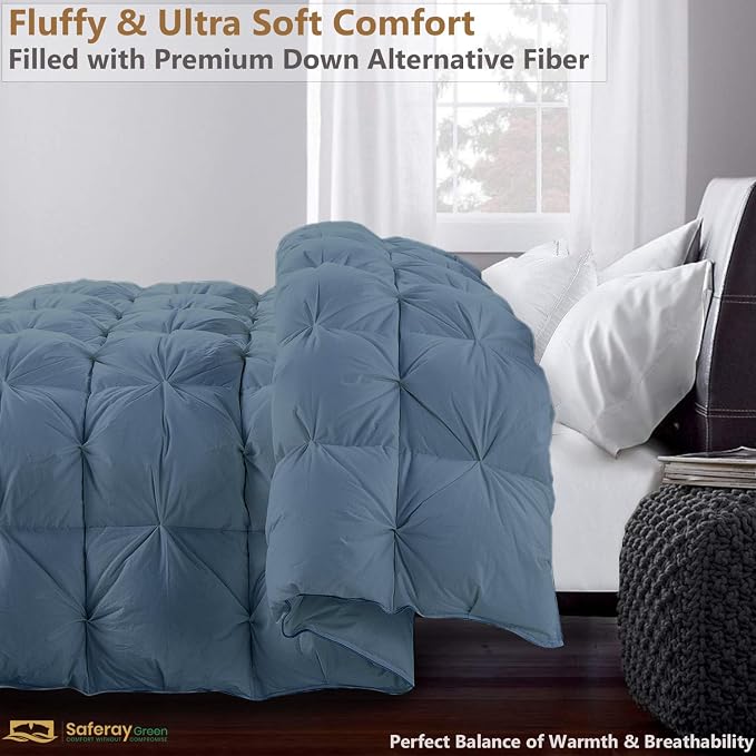 Twin XL Down Alternative Comforter 68x92 Inch Steel Blue – 500 GSM Ultra Soft Breathable, Luxury Pintuck Pinch Pleat, All Season Duvet Insert with Corner Tabs, Machine Washable