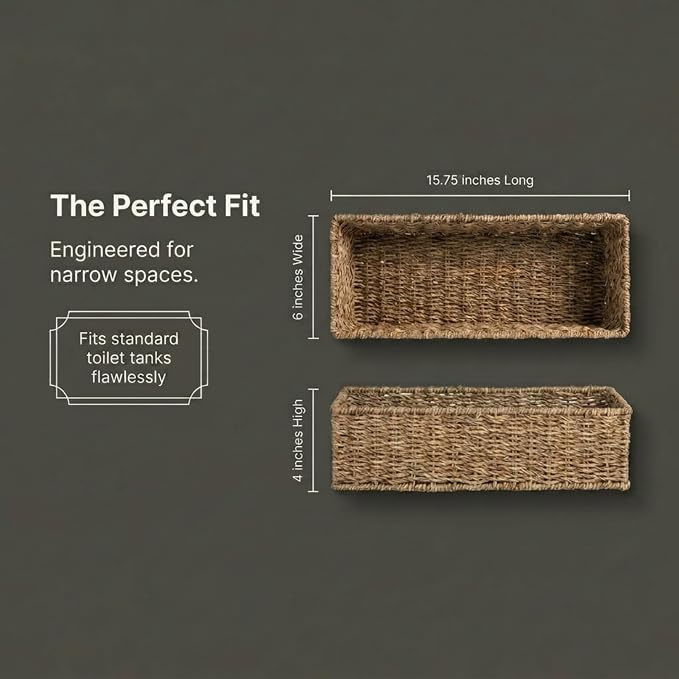 Household Essentials Handwoven Seagrass Rectangular Storage Basket, Natural
