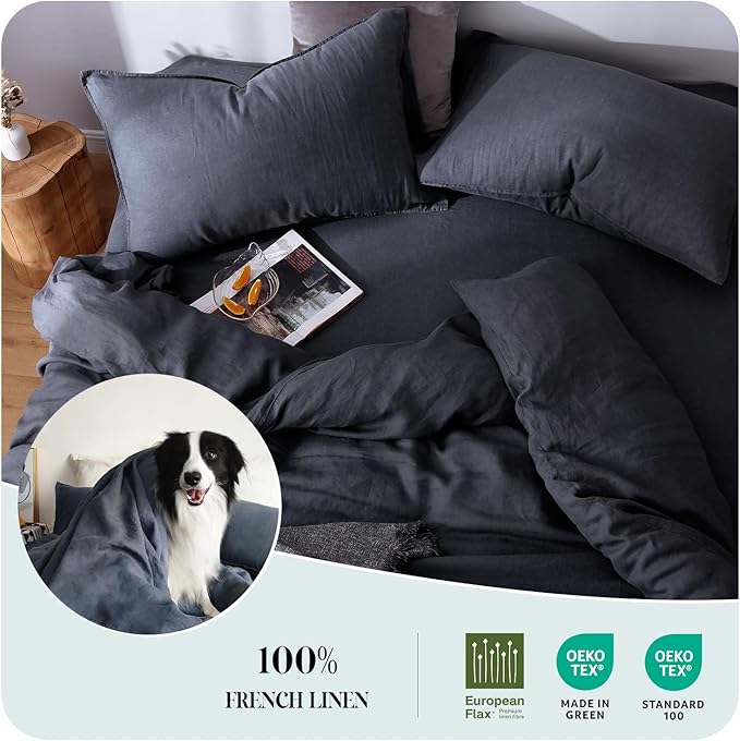 S VICTORY SYMBOL 100% Organic Linen Duvet Cover Set,French Linen Bedding Set with Stone Washed 3pcs,1 Comforter Cover and 2 Pillowsham(Silver Gray,King) Soft,Breathable