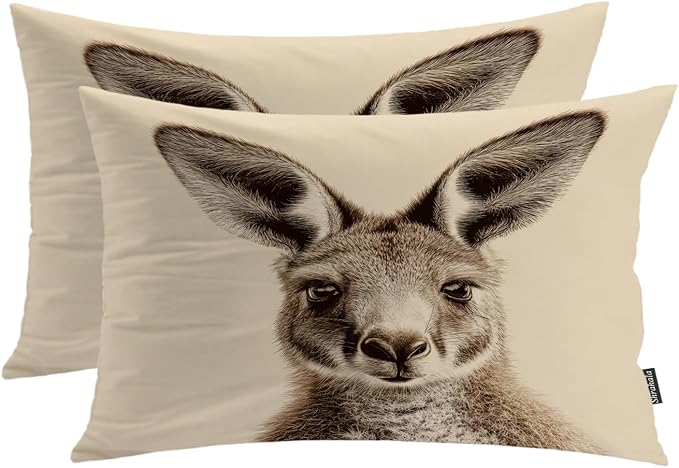 Shrahala Cute Kangaroo Pillowcases, Sepia Toned Kangaroo Portrait Lumbar Pillow Cover Decorative Blended Double-Sided No Inserts for Bedroom Sofa Living Room Set of 2 (26 x 20 in)
