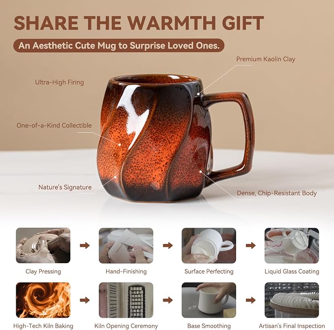 Magma Hearth Ceramic Coffee Mug - 17 oz Unique Reactive Glaze Coffee Cup with Ergonomic Large Handle, Ceramic Mug for Office Home Gift for Men Women