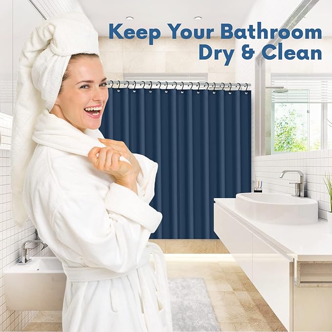 No Smell Shower Curtain Liner 72x72 Navy - PEVA Plastic Shower Curtain for Bathroom, PVC-Free Waterproof Navy Blue Shower Liner with Metal Grommets and Magnet-Weighted Bottom Hem - Washable Liner