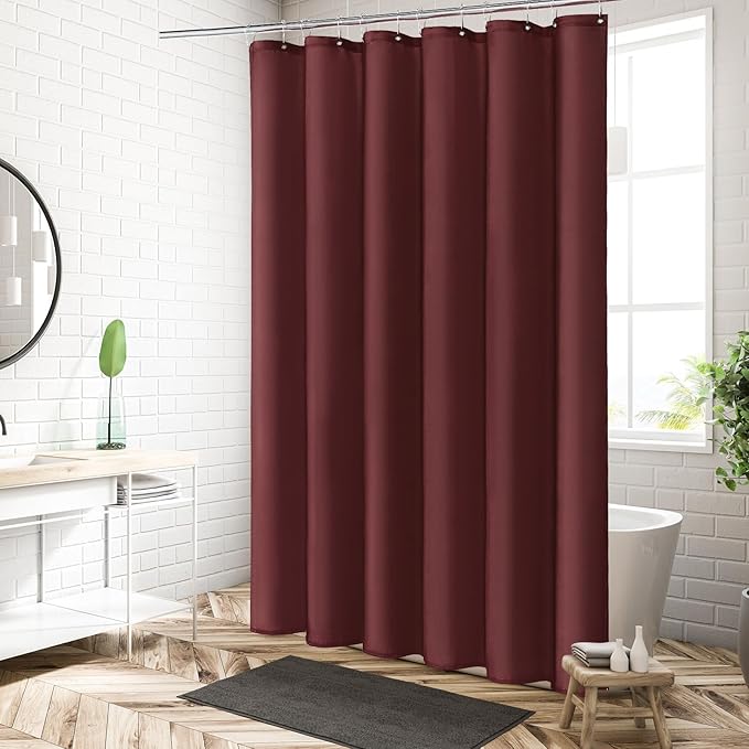 MitoVilla Burgundy Fabric Shower Curtain Liner, Dark Red Simple Shower Curtain or Liner for Modern Neutral Hotel Bathroom Decor, Waterproof Cloth & Machine Washable, 12 Plastic Hooks, 72" W x 72" H