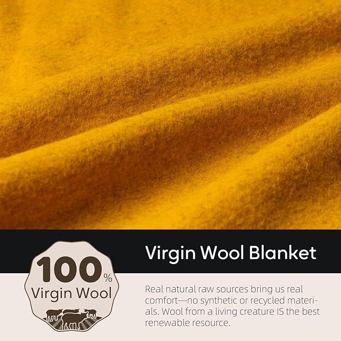 Molithe 100% Wool Blanket, 62" x 86", Warm, Thick, Washable, Military Wool Blanket, Great for Camping, Outdoors, Sporting Events, Survival Kits, Yellow