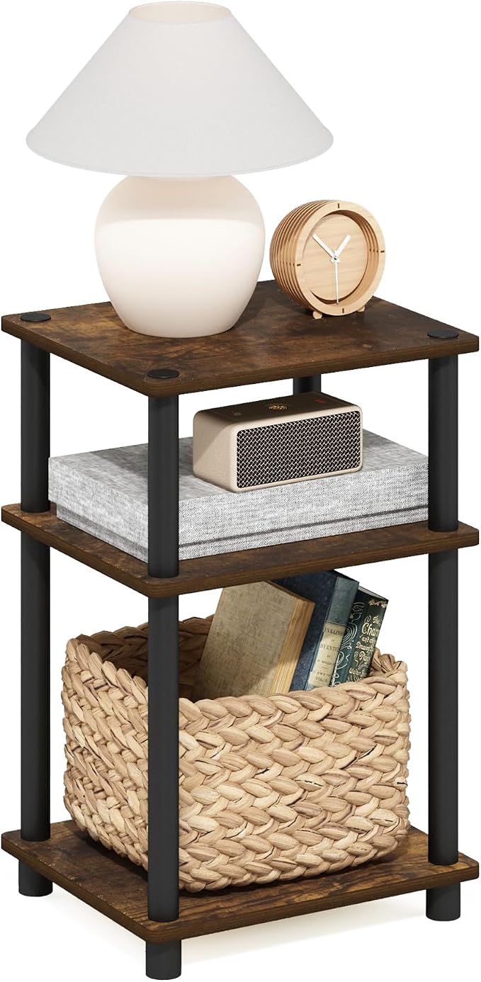 Furinno JUST Side Table, 3-Tier End Table, Open Shelves Night Stand, Bedside Table, Toolless Assembly, for Living Room, Bedroom, Bathroom, Amber Pine
