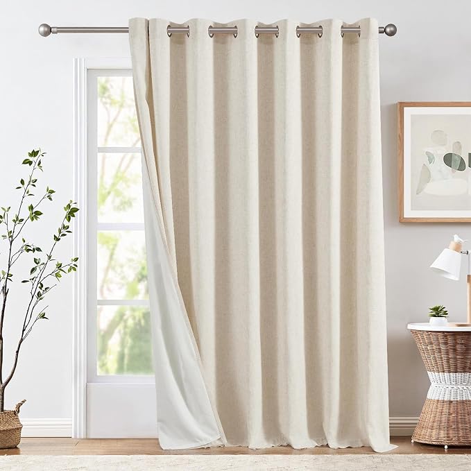 jinchan Linen Lined Curtains for Living Room Bedroom 100W x 96L Inch Beige Extra Wide Burlap Boho Curtains Grommet Thermal Insulated Drapes 1-Panel Non-See-Through Privacy Room Divider Drapes