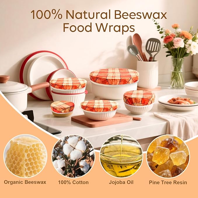 Reusable Beeswax Bowl Covers (5-Pack) - Eco-Friendly Food Wraps & Bread Proofing Shower Caps, Perfect for Sourdough Fermentation and Food Storage (Maple Leaf Yellow)