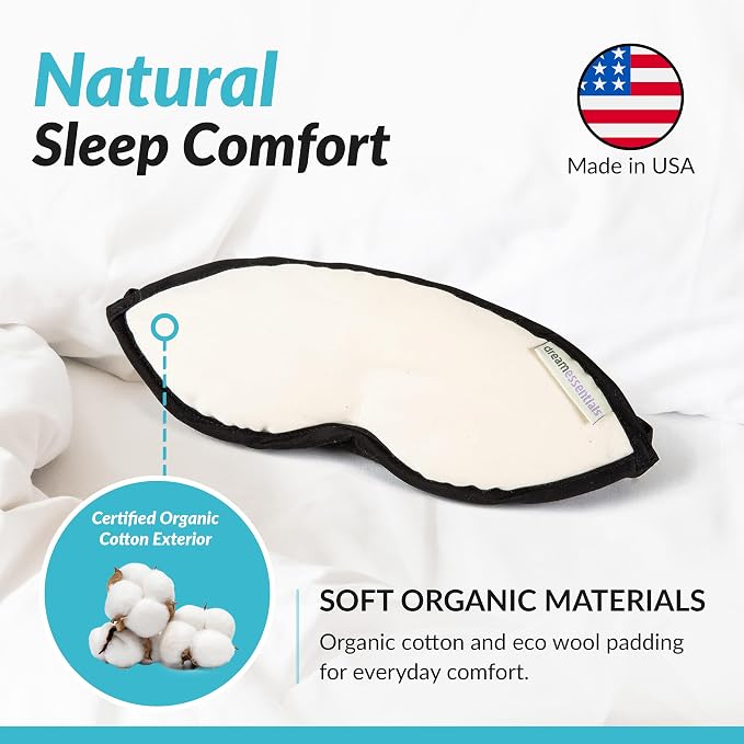 Dream Essentials Natura Organic Cotton Sleep Mask | Natural Cotton | Eye Mask for Sleeping, Light Blocking Soft Sleep Eye Cover with Eco Wool Padding | Made in USA Travel Accessories