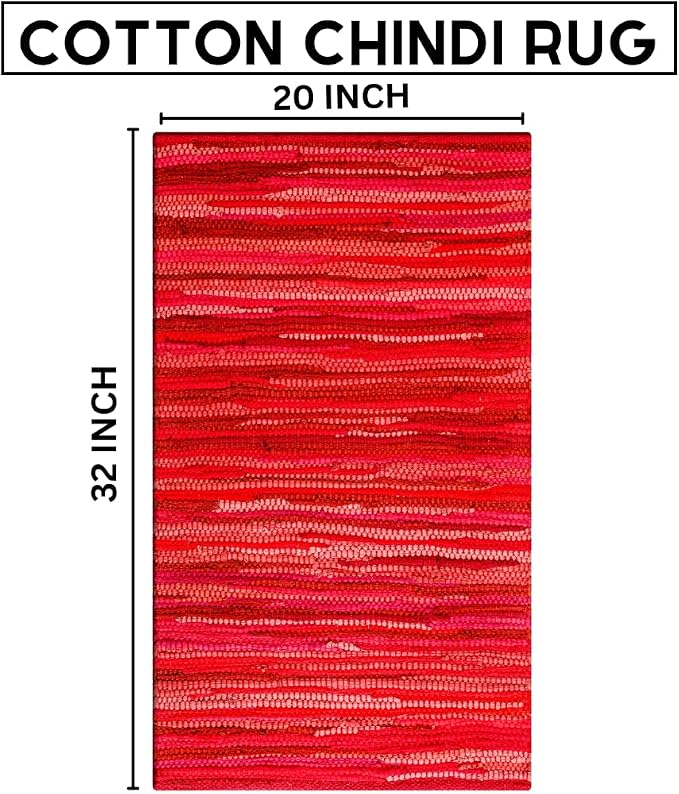 Savi Home Hand Woven 100% Cotton Chindi Rag Rug 20"x32" - Red Multi, Recycled Reversible Rug, Boho Farmhouse Rugs for Living Room, Dining Room, Kitchen, Entryway, Bedroom Rugs