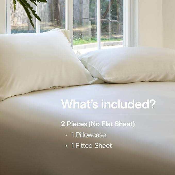 DOZ Sheet Set, 100% Viscose derived from Bamboo, Organically Grown, Buttery Soft, Cooling Sheets, High GSM, Deep Pockets - 2 Piece - 1 Pillowcase 1 Fitted Sheet (Ivory, Twin)