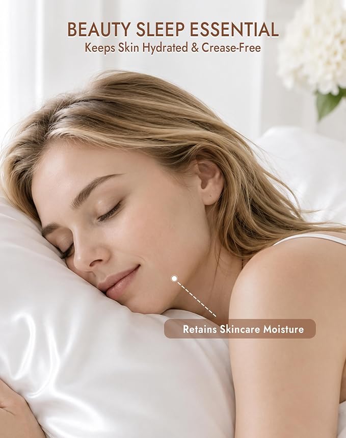 SilkSilky 100% Pure Organic Mulberry Silk Pillowcase for Hair & Skin, Both Sides Grade 6A Pillow Cases with Hidden Zipper, Breathable Cooling Silk for Beauty Sleep (Standard 20''x26'', White)