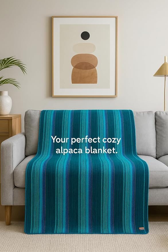 Alpaca Wool Throw Blanket 65 X 45 Inches | Large Warm Ultra-Soft Blanket | Hypoallergenic, Breathable, Non-Itchy Alpaca Wool Fabric | (Turquoise Green,