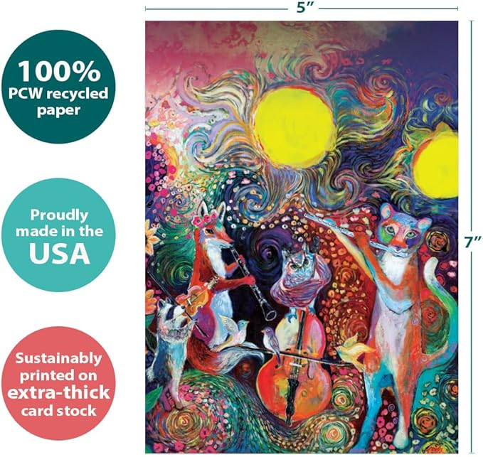 Tree-Free Greetings - Birthday Card - Artful Designs - 1 Card + Matching Envelope - Made in USA - 100% Recycled Paper - 5 x 7 - Animal Serenade (GO61532)