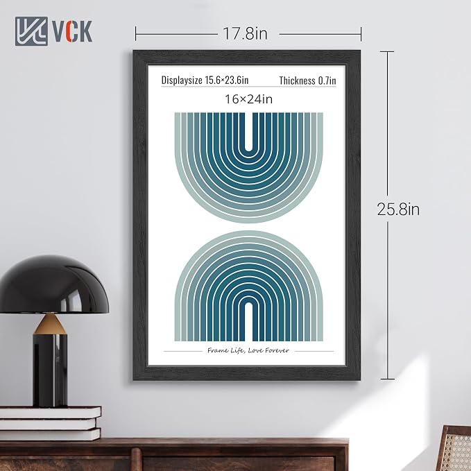 VCK 16x24 Poster Frame Solid Wood black 3 Pack Picture Frames 24 x 16 Inches with Wall Mounting Hanging