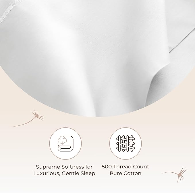 100% Organic Cotton Sheets Twin XL - GOTS Certified Organic Bed Sheets with Deep Pocket 500 Thread Count and Cozy Sateen Weave Gets Softer with Each Wash - Luxury 3 Piece Set (White, Twin XL)